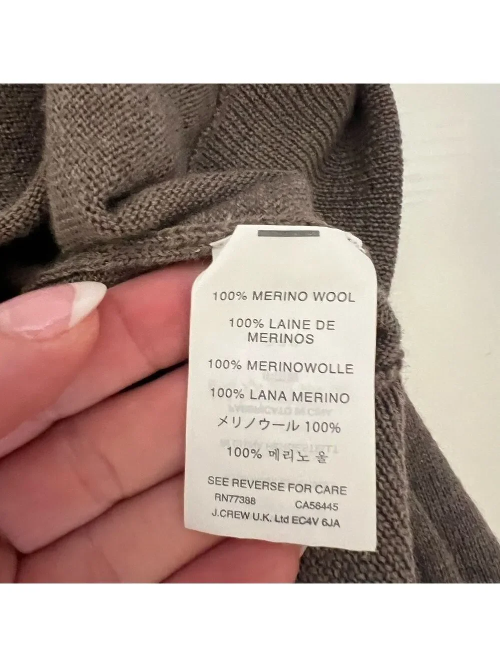 NWOT J. Crew Taupe Quarter Zip Sweater 100% Italian Merino Wool Sz L